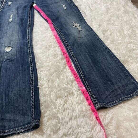 Silver Jeans Aiko Bootcut Jeans Size 30X31 Distressed Thick Stitch Rhinestone - Picture 3 of 3